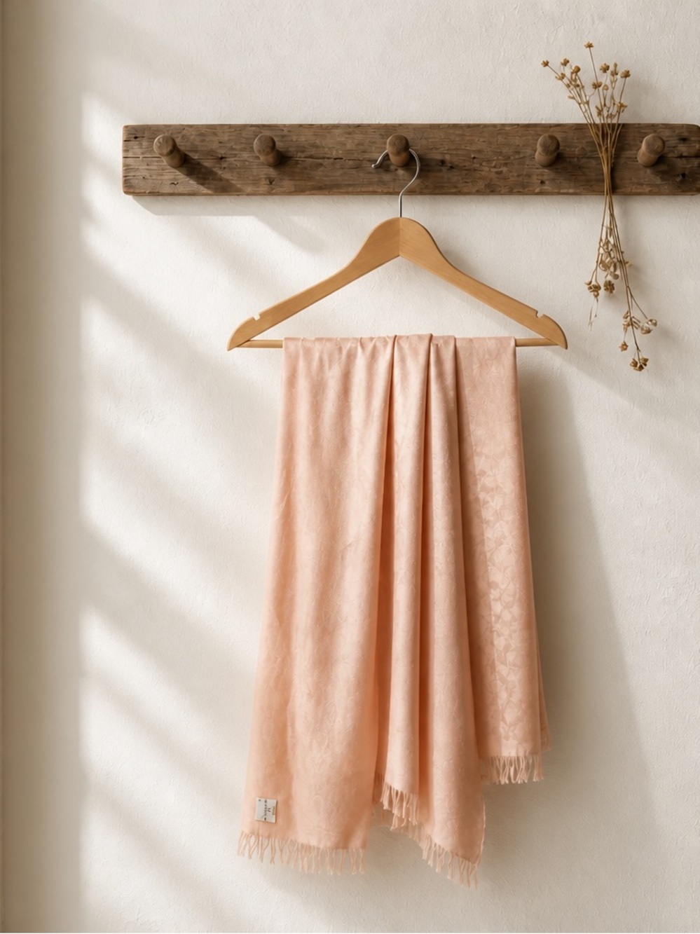 Coach Signature Knit Stole with Logo 78” X 26” Blush Color 55% Silk, 45% Cotton